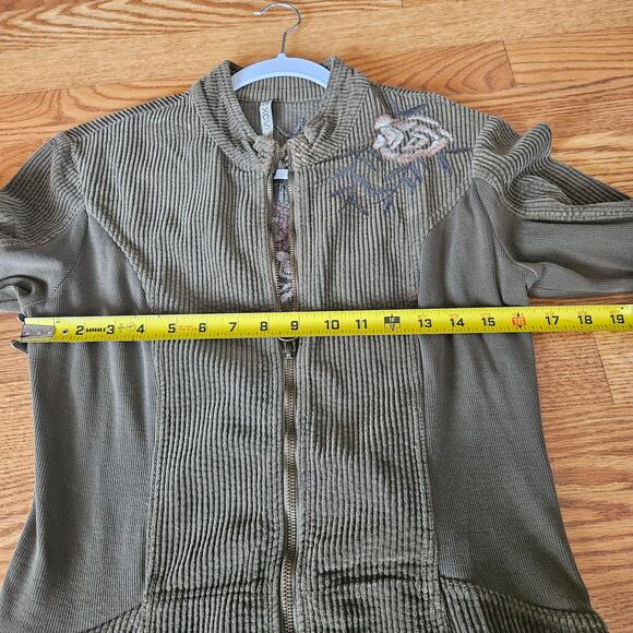 XCVI Green Embroidered Floral Long Full Zip Jacket Size Small - Picture 5 of 6
